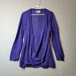 Habitat Linen Cotton Purple Knit LS Surplice Cardigan Sweater Women's Size Small